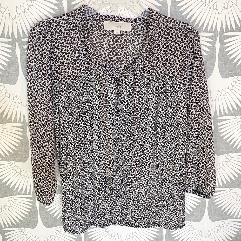 LOFT Mixed Media Leaf Print Blouse